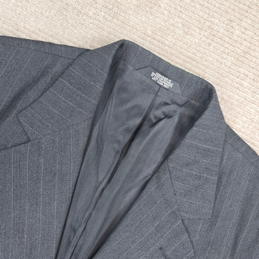 Haggar Mens 46R Charcoal Grey Pinstripe Black Label Two Button Blazer Jacket